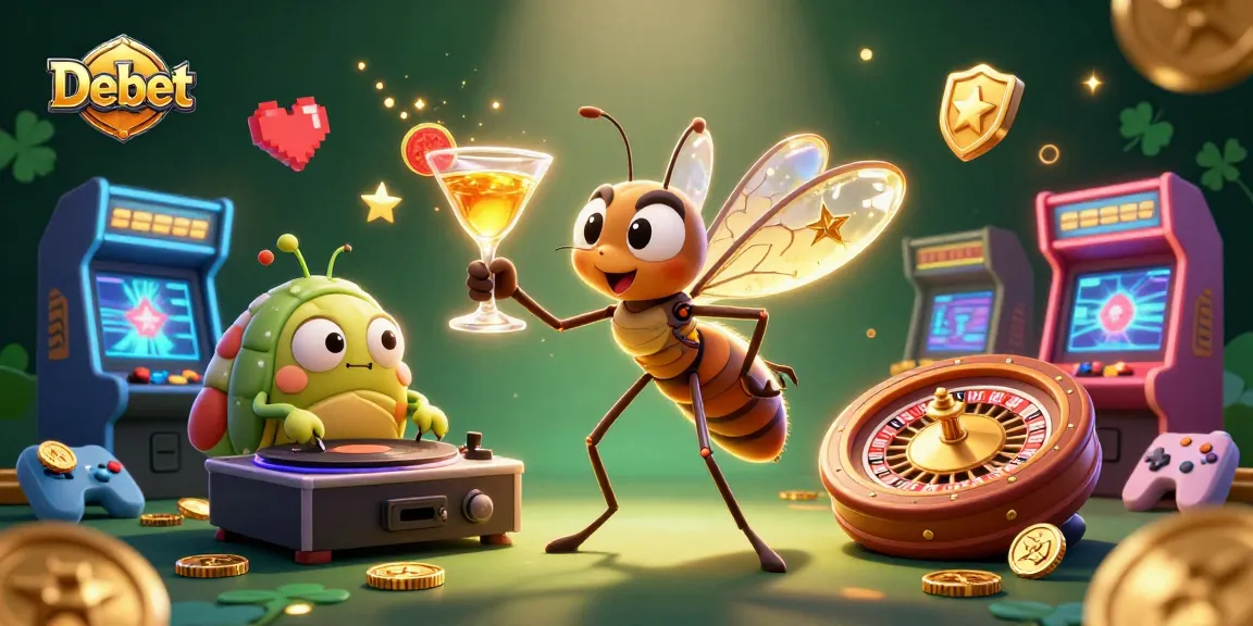 Engage in excitement with Debet's unique casino gaming scene featuring lively characters.