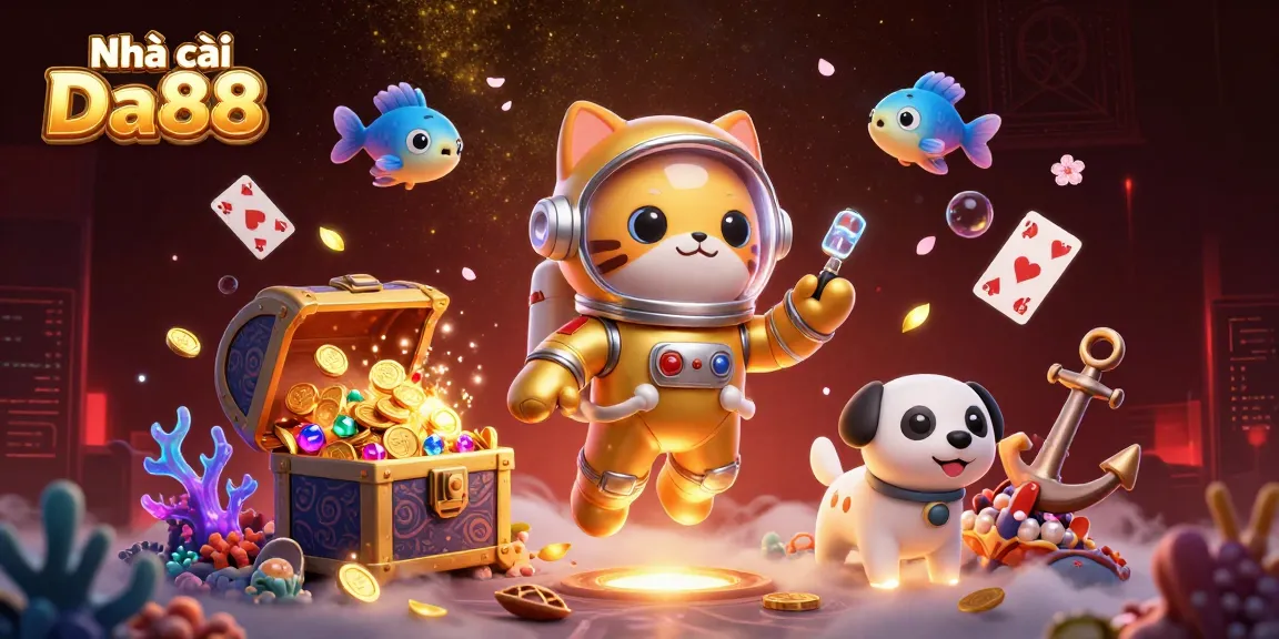 Experience thrilling gameplay at Nhà cái Da88 with vibrant casino elements in a dynamic cosmic scene.