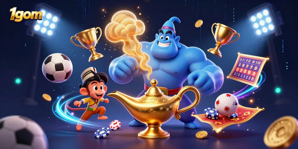 Players engage with dynamic sports bets at 1gom, featuring sports elements and vibrant visuals.