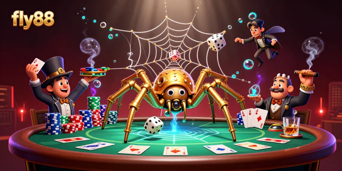 Catch the excitement of fly88 in this steampunk casino scene with poker elements.