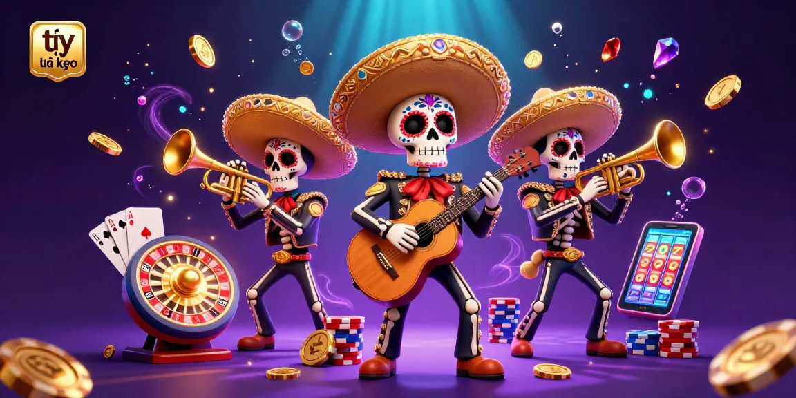 Experience the thrill of tỷ lệ kèo betting with vibrant 3D casino illustration featuring a mariachi band and dynamic game elements.