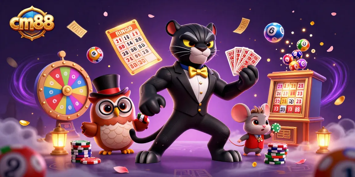 Experience the excitement of cm88 gaming with a dynamic scene of classic casino elements and characters.