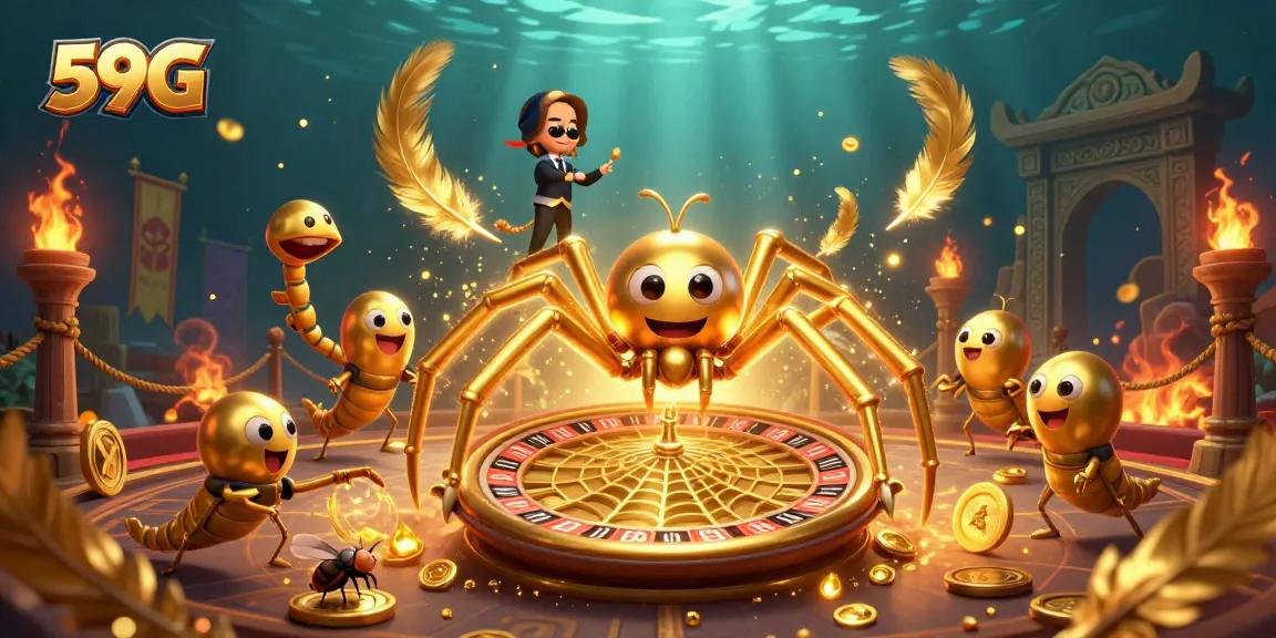 Experience the excitement of gambling at 59G with a vibrant 3D illustration of a spider-themed roulette.