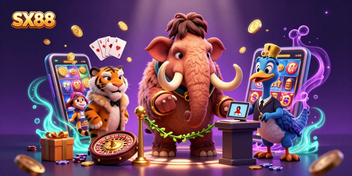 SX88 casino bouncer checks IDs for a saber-tooth tiger VIP in a vibrant, rich gaming scene.