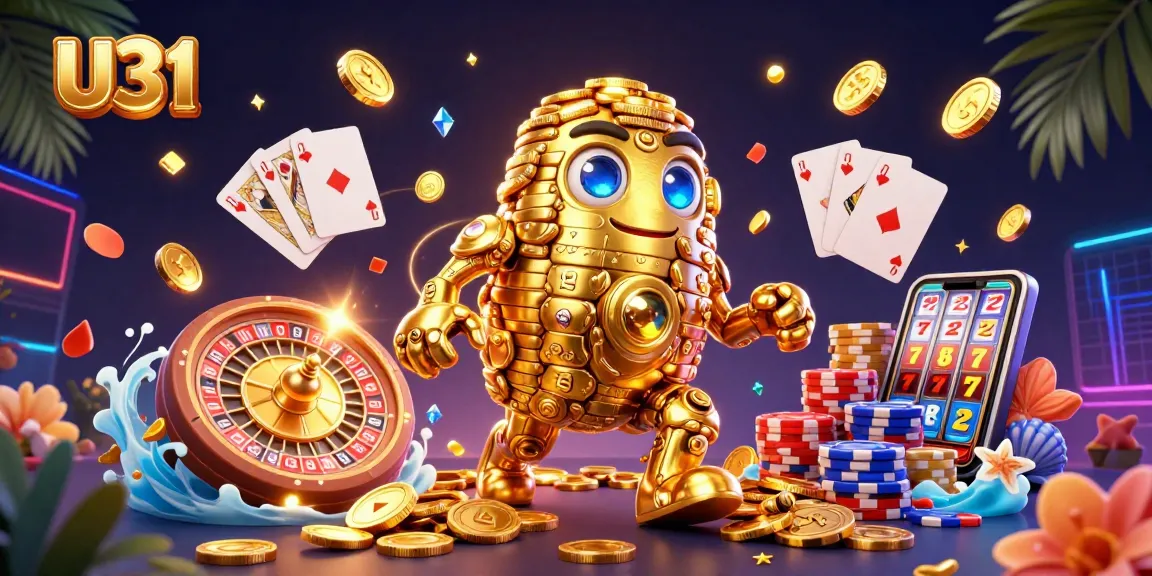 Spin the reels at U31 while enjoying animated golden coins and exciting casino elements.