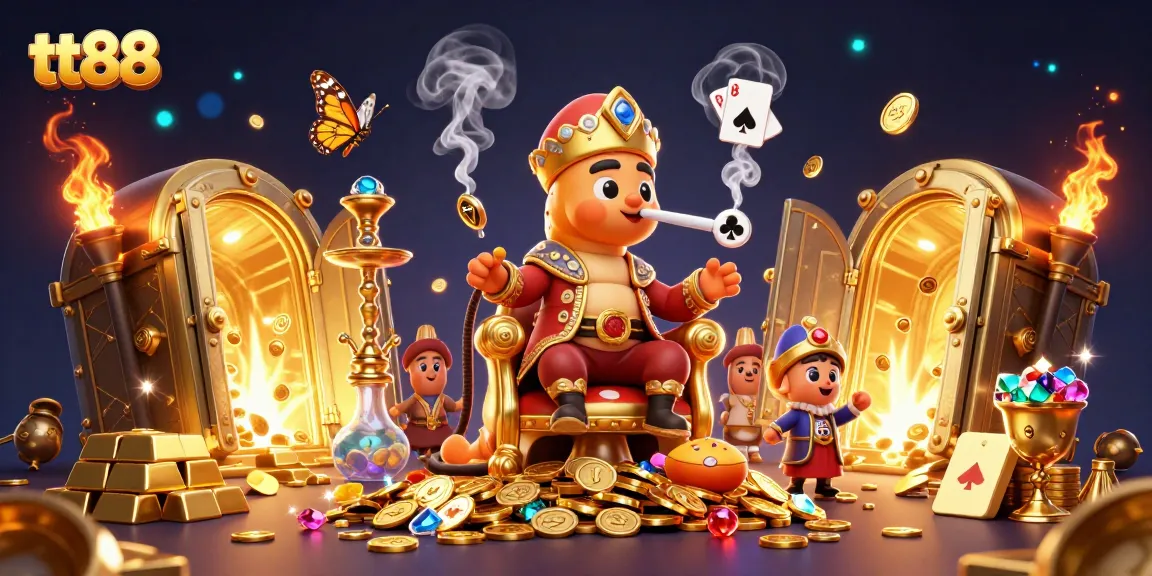Experience winning strategies at tt88 with a captivating illustration of a whimsical casino scene.
