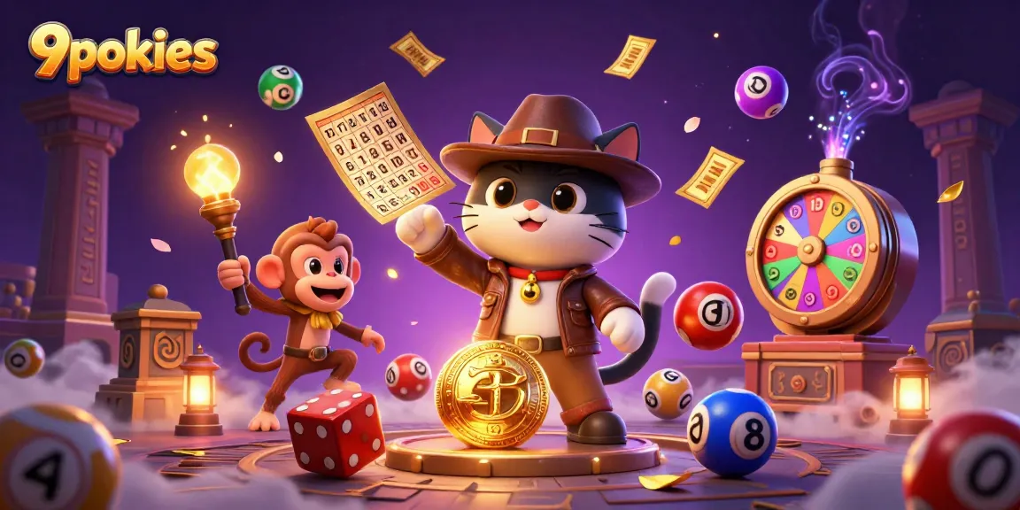 Experience thrilling gameplay at 9pokies with vibrant lottery balls and golden prizes.