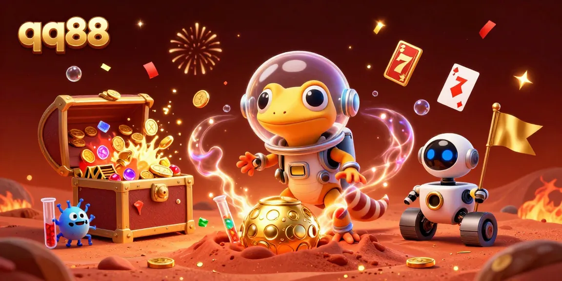 Experience qq88's exciting casino adventure with a Martian gecko unearthing treasures.